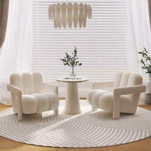 Sillón color crema, moderno y minimalista, individual, para sala de estar y balcón, con tela flocada y relleno de espuma. - Product Image 1