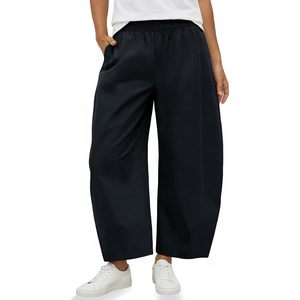 Pantalon large pour femme, coupe baril, taille haute, en coton, décontracté, avec poches, pour l'été - Product Image 1