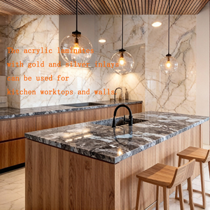 Plaques stratifiées en acrylique incrustées d'or et d'argent, utilisées pour les plans <span class=keywords><strong>de</strong></span> <span class=keywords><strong>travail</strong></span> <span class=keywords><strong>de</strong></span> cuisine et les murs ou les murs <span class=keywords><strong>de</strong></span> fond du salon - Product Image 1
