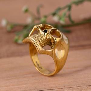 Anillo de Calavera de Latón Envejecido Hecho a Mano, Chapado en Oro de 14k, Anillo de Calavera para Hombre, Anillo de Latón, Anillos para Hombre - Product Image 3