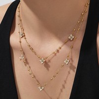 Set Perhiasan Elegan Bunga Zirkon Baja Anti Karat Lapis Emas 18K Kalung Gelang Anting Cincin Wanita Mewah Ringan