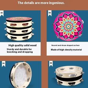 गर्म बिक्री 6/8 इंच खिलौना उपकरण प्लास्टिक/लकड़ी का हाथ ड्रम नृत्य प्रोप्स टेम्बोरिन शैली - Product Image 5