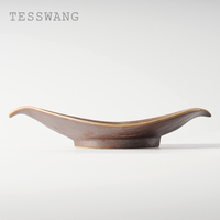 Plato de Cerámica con Forma de Hoja para Servir Aperitivos de Sushi TESSWANG, Textura de Vetas Acanaladas, Esmalte de Dos Tonos para Cocina