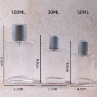 Flacon de parfum en verre de luxe carré 30ml 50ml 100ml avec pulvérisateur à pompe, anti-fuite, brume fine, flacon de spray cosmétique, logo personnalisé OEM