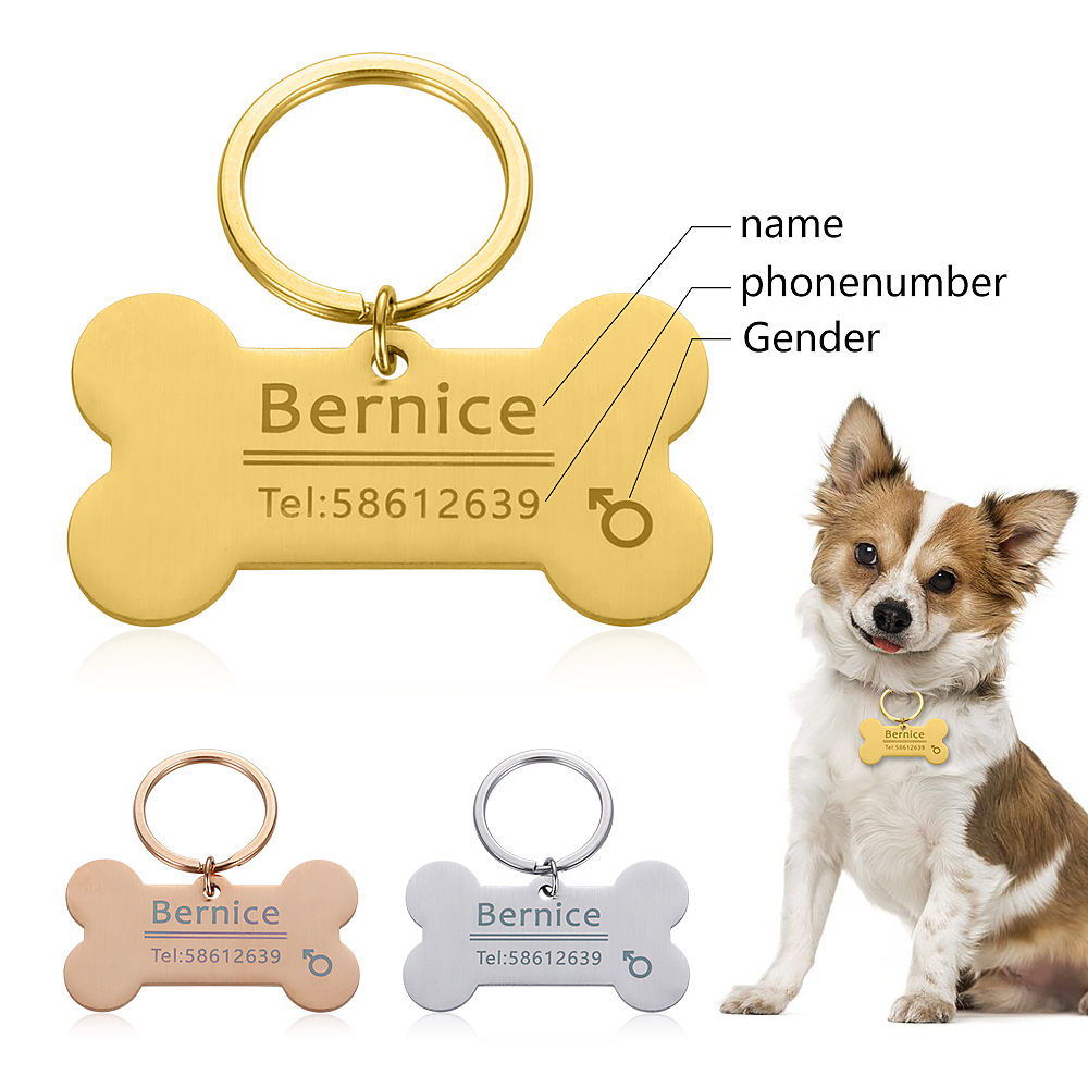 Персонализированная идентификационная бирка из нержавеющей стали для кошек и собак, брелок с гравировкой, индивидуальное имя для домашних животных, металлическая бирка для ошейника, подвеска
