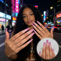 Uñas Postizas Ombre Degradado al por Mayor, Uñas Artificiales Largas Tipo Ataúd Rosa Púrpura, Uñas Falsas Reutilizables con Logotipo Personalizado para Fiesta