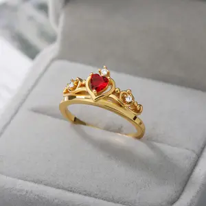 Shangjie 2022 קלאסי נסיכת כתר טבעת צבעוני קריסטל זירקון טבעות בנות זהב מצופה טבעות