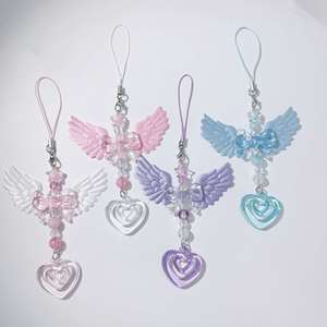 Lanière de téléphone portable rétro Y2K avec pendentif ailes et cœur, chaîne de téléphone mignonne en cristal énergétique pour filles - Product Image 1
