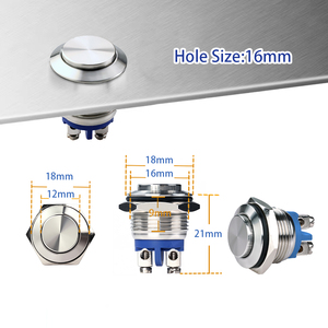 16毫米铝不锈钢IP65按钮开关12V 24V DC 110V 220V交流红色绿色蓝色黄色白色 - Product Image 4