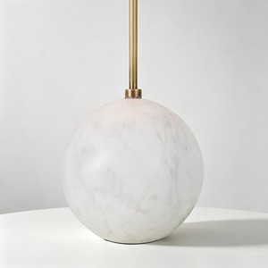 Lámpara de mesa moderna de latón y mármol, base esférica de mármol, pantalla cónica de latón, lámpara de escritorio para dormitorio y sala de estar - Product Image 5