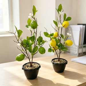 Bonsái de limón artificial con maceta de 44 cm de altura, planta verde de la fortuna para decoración del hogar. - Product Image 2