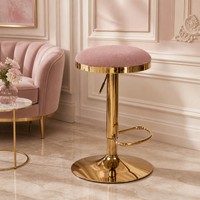 Tabouret de bar moderne et simple, rembourré, avec coussin rond en tissu, pivotant, base en métal poli, repose-pieds intégré, pour la maison ou le pub