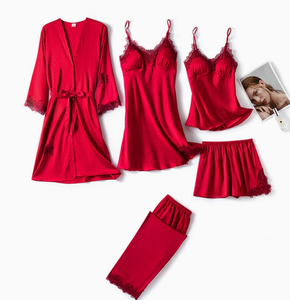 <span class=keywords><strong>Set</strong></span> di pigiama <span class=keywords><strong>da</strong></span> donna in pizzo con pigiama in raso di lusso in pizzo 5 pezzi - Product Image 4