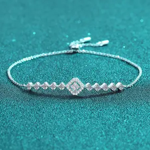 Simple Adjustable Female Bracelet All-Match Three-Dimensional Square S925 Sterling Silver With Moissanite Stones