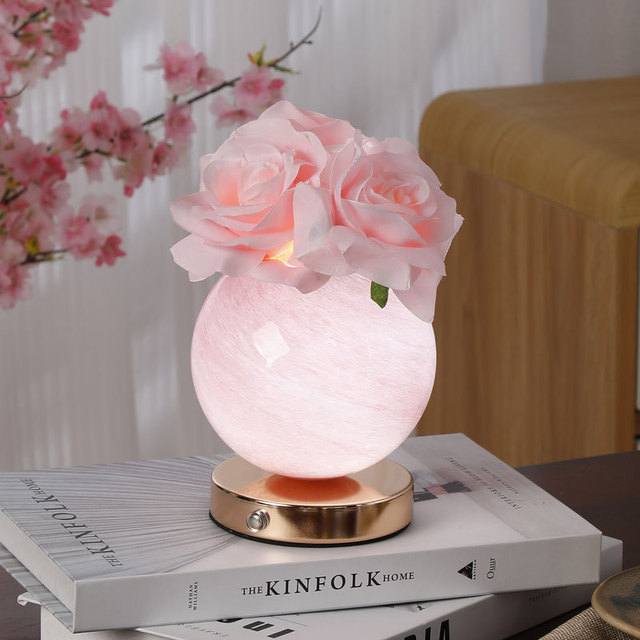 Romantic Champagne Rose LED Nightlight Rechargeable Table Lamp with Warm White Light Creative Gift Ornaments for Bedroom Decor