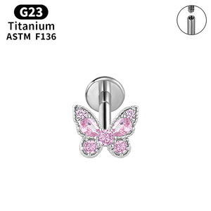 <span class=keywords><strong>Piercing</strong></span> de <span class=keywords><strong>Labio</strong></span> de Titanio G23 con Diseño de Mariposa, Zirconia y Rosca Interna, Poste F136, Joyería Unisex para <span class=keywords><strong>Piercing</strong></span> Helix - Product Image 2
