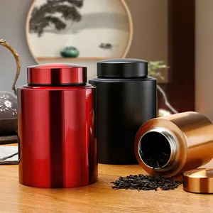 JYB-lata de lata redonda de acero inoxidable 304, contenedor de almacenamiento de grado alimenticio de metal para té y café, con doble tapa