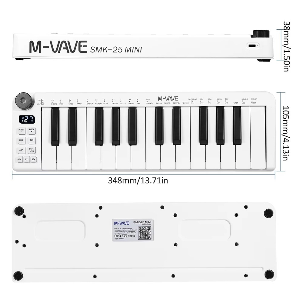 M-Vave Mini 25 Velocity Sensitive Keys Support Wireless USB