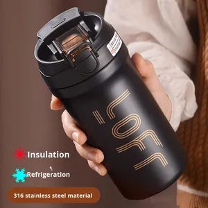 Autumn Winter 316 Stainless Steel Double-layer Vacuum Insulated <b>Large</b> Capacity Boiling Water <b>Safe</b> Travel Mug Portable Straw - Product Image 6