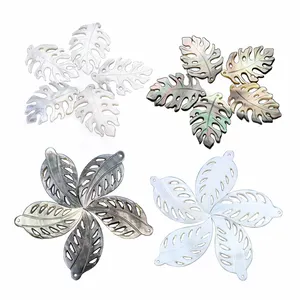 Wholesale Mother Of Pearl Shell Carving Cut Away Leaf Art DIY Couples Necklace Decor Shell Pendant