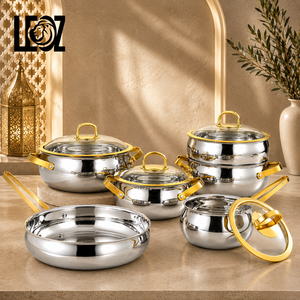 Gold Luxury 304 Stainless Steel Cookwareware Set, Three-layer Steel Design with Glass Lid and <strong>Non</strong> <strong>Stick</strong> <strong>Pot</strong> - Product Image 1