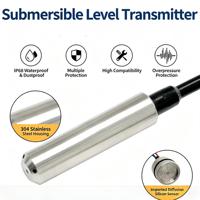 Transmisor de Nivel Hidrostático Sumergible de 4-20 mA, Sensor de Nivel de Agua de Acero Inoxidable 316L IP68 para Tratamiento de Aguas Residuales y Embalses