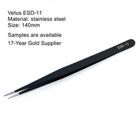 Vetus ESD Pinzette Pro Präzisions-Gebogene Pinzette Antistatisch SMD Schwarz Feinspitzen-Pinzette ESD-11