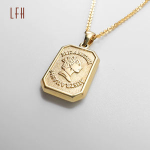 Moda sikke kolye 18k gerçek altın takı kabartmalı Elizabeth sikke Hoop kolye kolye gerçek altın Jewelri - Product Image 2