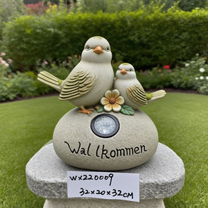 Figura Decorativa de Pájaro de Poliresina Antigua <span class=keywords><strong>con</strong></span> Luz Solar Willkommen Welcome Rock WX220009, Escultura para Jardín, Patio o Césped - Product Image 2