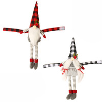 Attache-rideau de Noël en gros, motif poupée couple, à carreaux rouge et noir, avec chapeau, sans visage, pour décorer la fenêtre et créer une ambiance festive