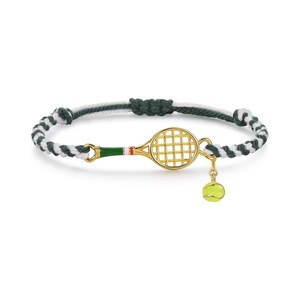 Braccialetto Regolabile con Corda Intrecciata e Ciondolo Racchetta da Tennis, Placcato Oro con Mini Pallina da Tennis, Gioiello a Tema Sportivo - Product Image 1