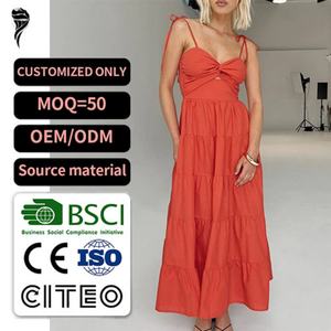 Vestido Maxi Bohemio Naranja para Mujer con Tirantes Cruzados, Volantes en Capas y Estilo Casual - Product Image 1