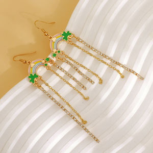 الأقراط لطيف قوس قزح سلسلة طويلة نمط الايرلندي أقراط المرأة تصميم لطيف المينا انخفاض الصقيل الأقراط - Product Image 3