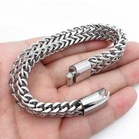 Bracelet chaîne tennis double rangée en acier inoxydable argenté pour homme, style punk géométrique tendance, avec fermoir magnétique, idéal pour les fêtes - Vente en gros