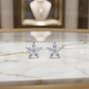 Orecchini a lobo E1290 con fiore di diamante bianco, montatura a griffe, gioielli classici da donna per matrimonio - Product Image 2