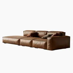 Factory sofa module free combination leather Italian minimalist living room square sofa top layer cowhide