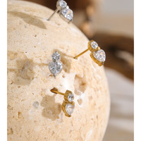 Boucles d'oreilles clous JINYOU 9165 en acier inoxydable double couche, motif cœur et zircon cubique, pour un style minimaliste et élégant au quotidien