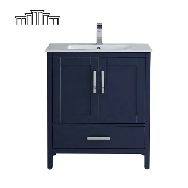 Contemporary Style Solid Birch Wood Frame Free Standing Hardwood Navy Blue Bathroom Vanity