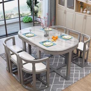 Tables et chaises de salle à manger en bois massif, tables de salle à manger rectangulaires modernes et simples en marbre pour petits appartements - Product Image 3