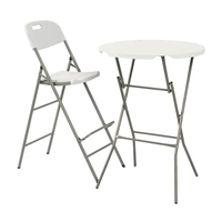 Table de bar extérieure portable moderne personnalisée, design rond compact avec tube métallique et plateau en plastique, table basse pliante