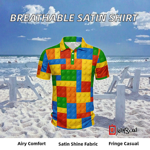 Chemise décontractée pour homme à manches courtes imprimée, 100 % polyester, design à franges, tissu satiné respirant - Product Image 2