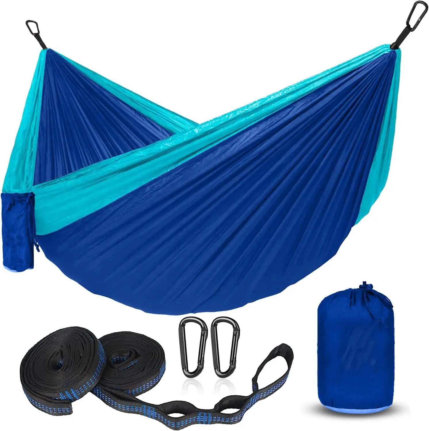 Solide Farbe Fallschirm Hängematte mit Hängemanteln und schwarzer Karabiner Camping Überleben Reisen Doppelperson Outdoor-Möbel