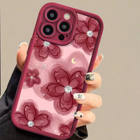 Étui de protection antichoc en TPU avec motif floral encre et design d'objectif pour iPhone 11 12 13 14 15 16 17 18 Pro Max