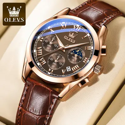 OLES 2871 Men Sport Wrist Watch Gold Quartz Steel Waterproof Dual Display Male Clock Watches Relogio Masculino