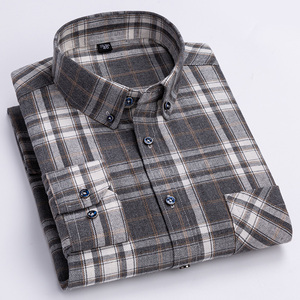 Ropa informal suave de franela de algodón personalizada, camisas de vestir elegantes de negocios de estilos de moda, camisas de manga larga a cuadros para hombres - Product Image 4
