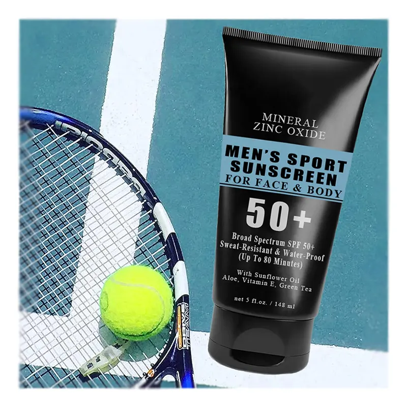 Zinc Oxide Mineral Sport Sun screen SPF 50+ For Men 80 Minutes Sweat-Resistant Water-Proof Anti-Aging Sun Block Face Body Cream