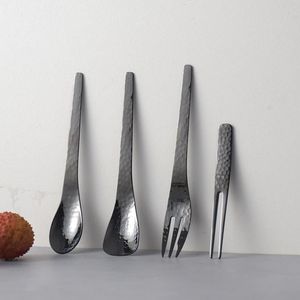Juego de cuchara y tenedor de acero inoxidable martillado Jinhui Industrial, pulido a espejo, vajilla moderna minimalista para café, fruta y pastel. - Product Image 4