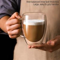 Logo personnalisé 350ml 12oz Double Paroi Verre Borosilicate Café Thé Latte Cappuccino Tasse Gobelet Avec Poignées
