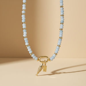 <span class=keywords><strong>Collana</strong></span> di Alta Qualità <span class=keywords><strong>con</strong></span> Perline di Giada e <span class=keywords><strong>Acquamarina</strong></span>, Stile Boho da Spiaggia, <span class=keywords><strong>con</strong></span> Ciondolo a Pesce Dorato - Product Image 6