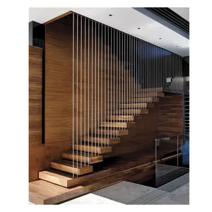 CBMMART – escalier intérieur en acier et métal, Design personnalisé, marche en bois, escalier flottant à LED avec rampes